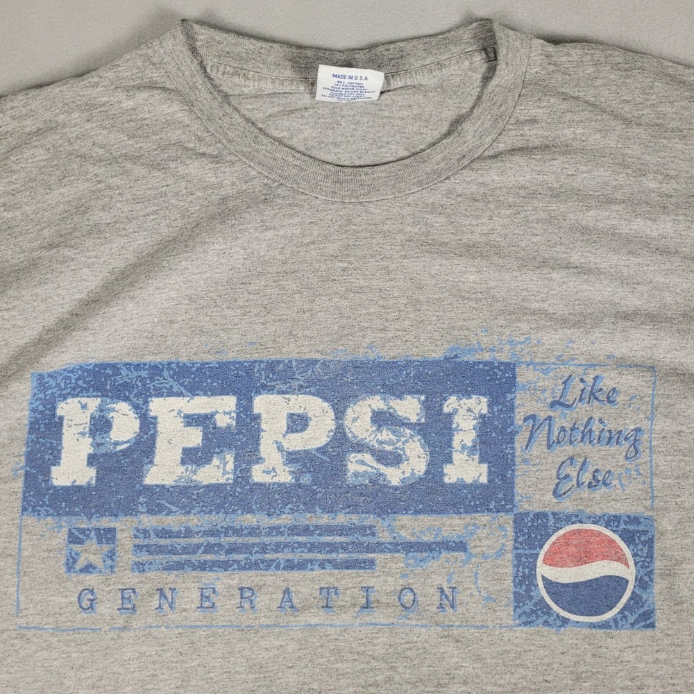 Vintage Pepsi T-Shirt Mens L/XL Gray Graphic Reg  Fit Pepsi Generation USA MADE